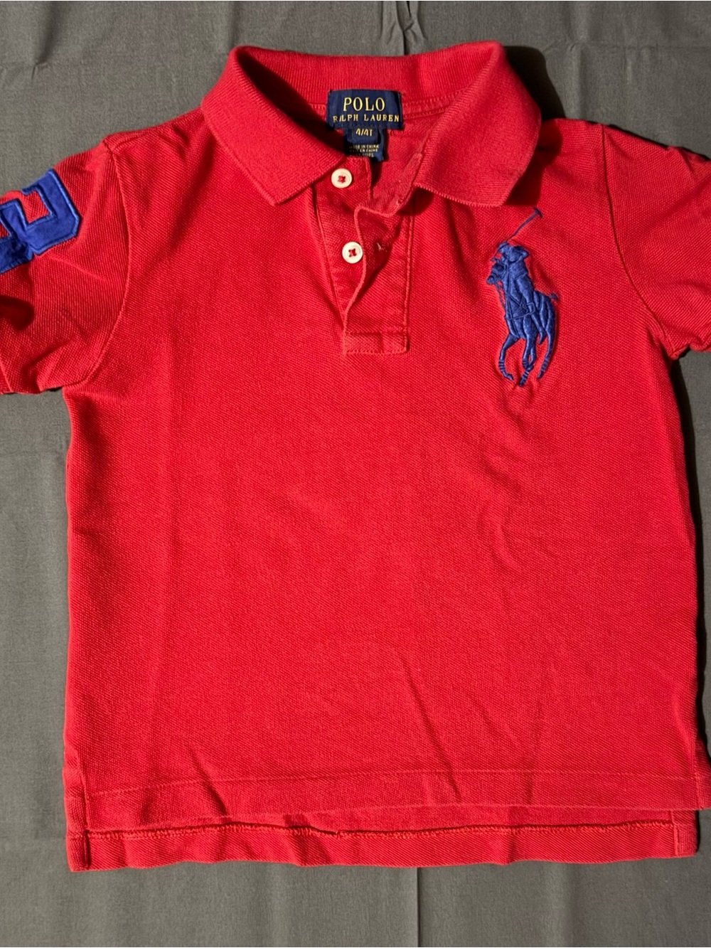 Polo Ralph Lauren Boys 4T Red Big Pony Polo Shirt Blue #3 Sleeve